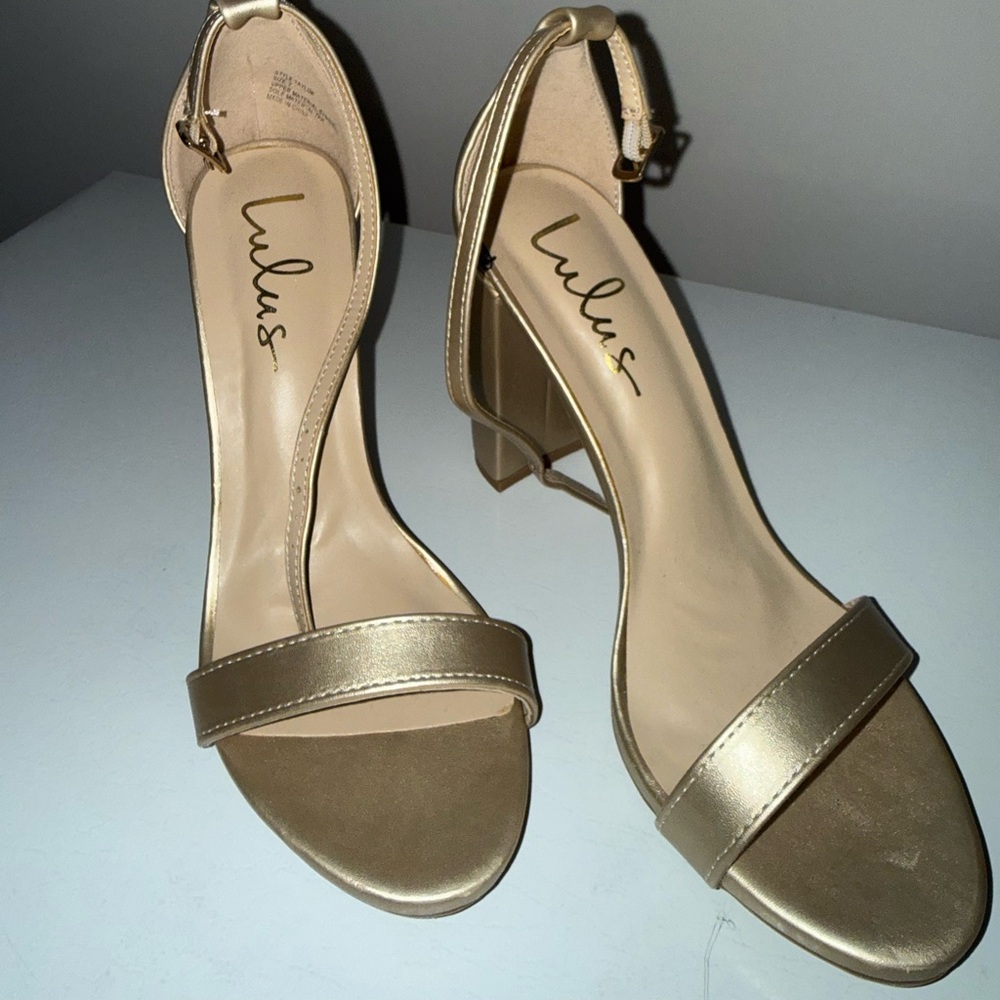 Lulu's Metallic Gold Ankle-Strap Block Heels never worn.